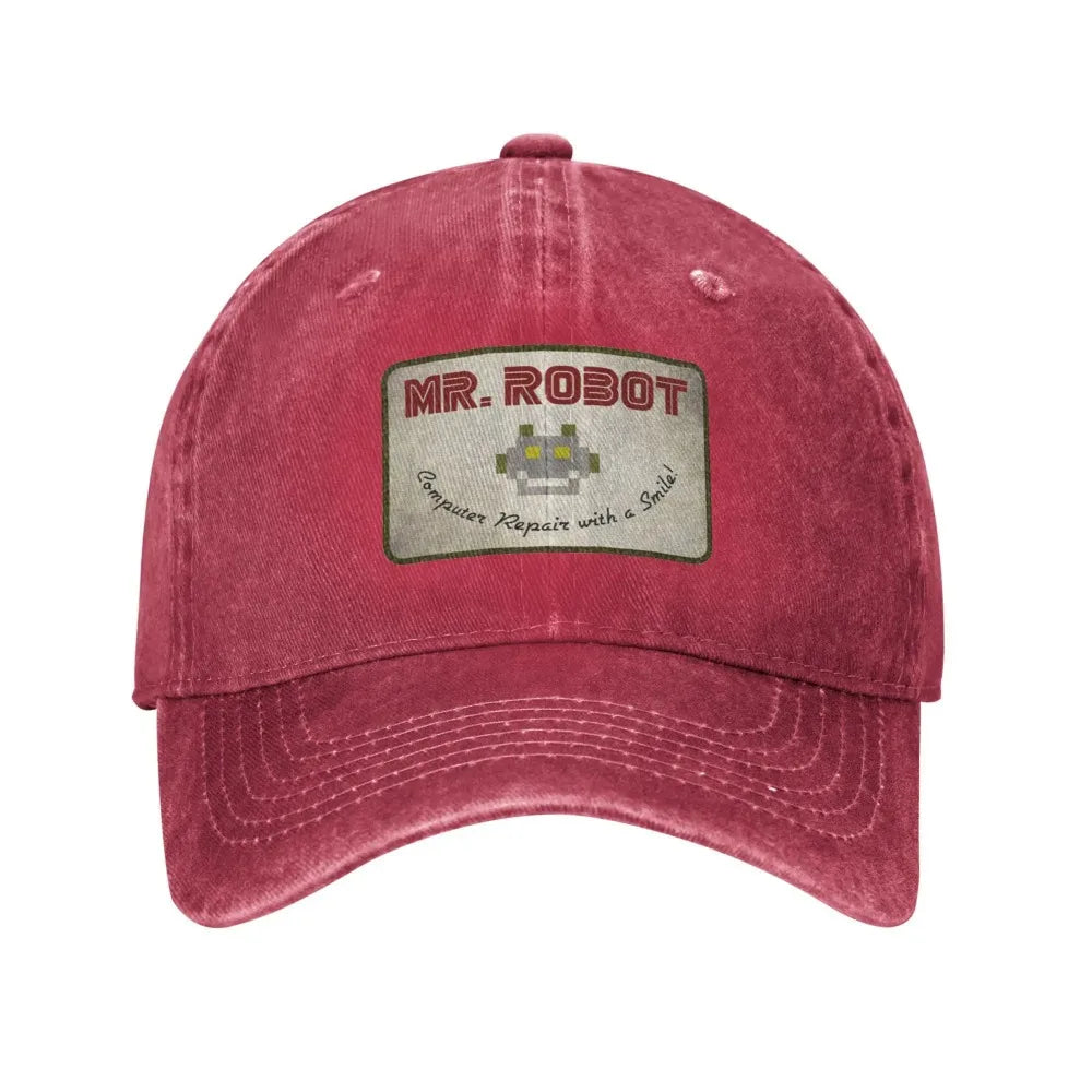 Computer With Sourires Anime Funny Mr Robot Custom Retro Cowboy Washed Baseball Caps For Men