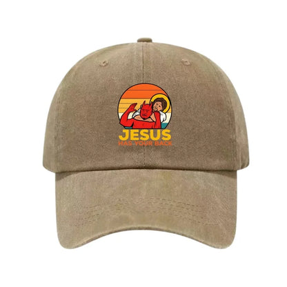 JESUS HAS YOUR BACK Printed Washed Cotton Adjustable Baseball Cap