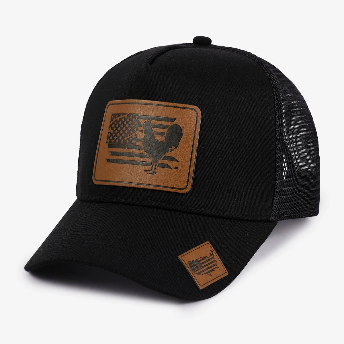 American Flag Peacock Leather Patch Baseball Cap