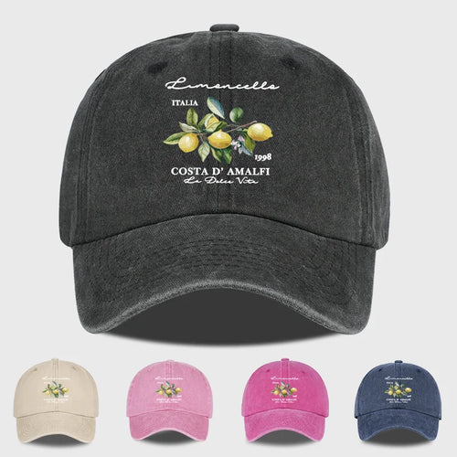 "Limoncello Costa D'Amalfi" Lemon Print Washed Baseball Cap