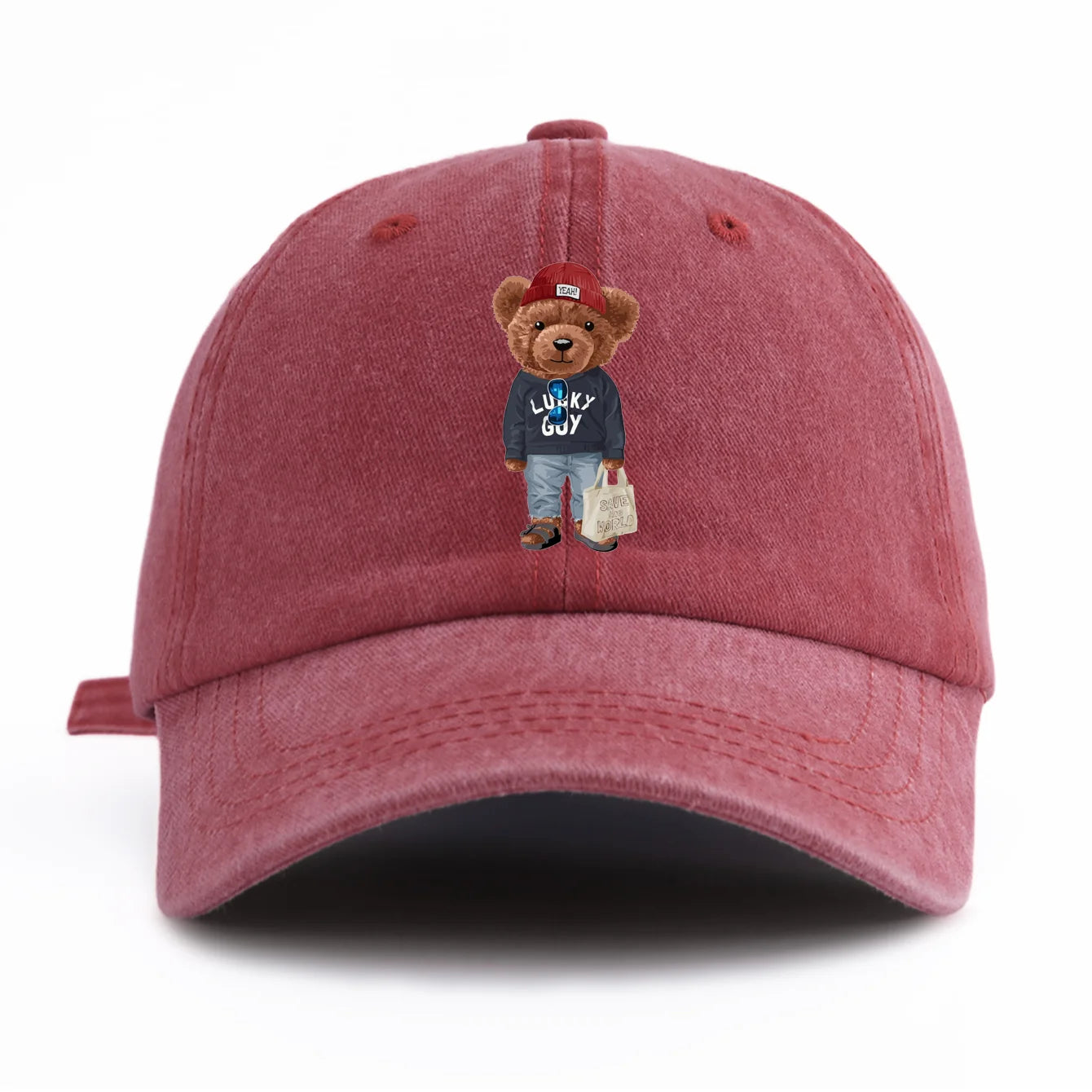 Tote-bag Bear Print Washed Baseball Cap For Adults