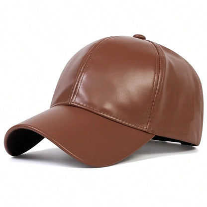 Unisex Pu Solid Leather Baseball Caps