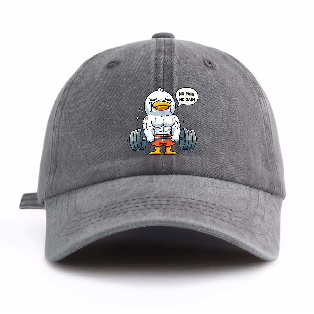 Funny Gym Duck Baseball Cap - No Pain No Gain Workout Hat