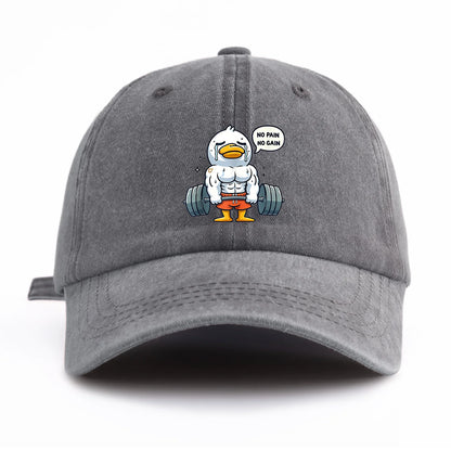 Funny Gym Duck Baseball Cap - No Pain No Gain Workout Hat