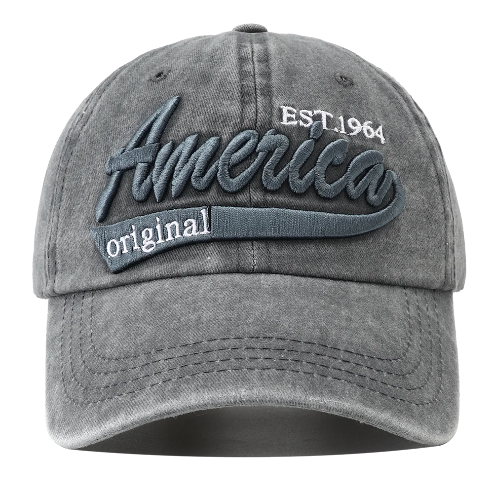 Unisex Distressed American Letter Embroidery Baseball Cap For Women Men