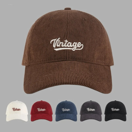 Adjustable Vintage Letter Embroidery Cap Corduroy Solid Color Men Women Baseball Cap
