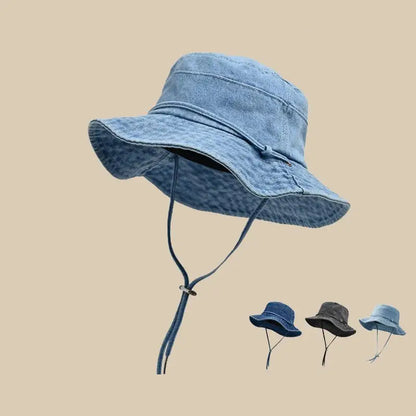 Retro Washed Cotton Denim Bucket Hat Unisex Fisherman Cap For Women/Men, Spring/Autumn Sunshade Vintage Distressed New Casual