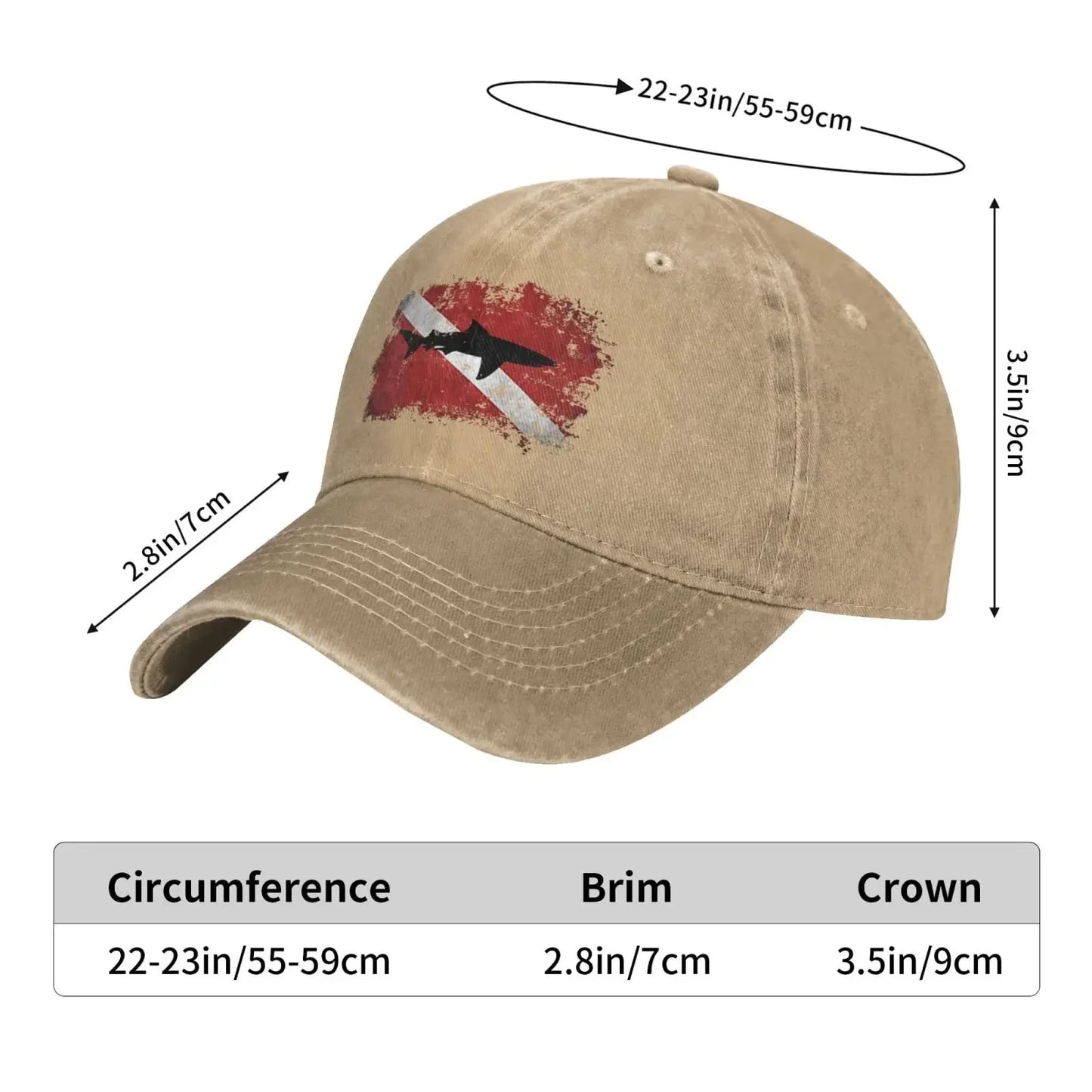 Vintage Shark Scuba Dive Flag Retro Sports Denim Cap Baseball Hat