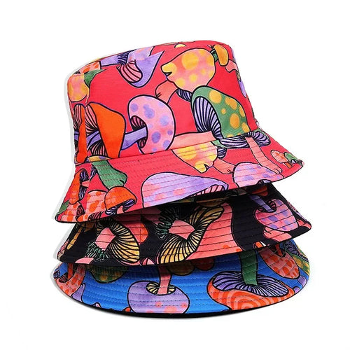 Unisex Bucket Hat For Women Wen Fashion Sun-Proof Hat Reversible Mushroom Print Bucket Hat