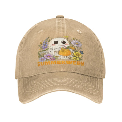 Summerween Funny Ghost Floral Halloween Women Kid Cap Crazy Baseball Cap