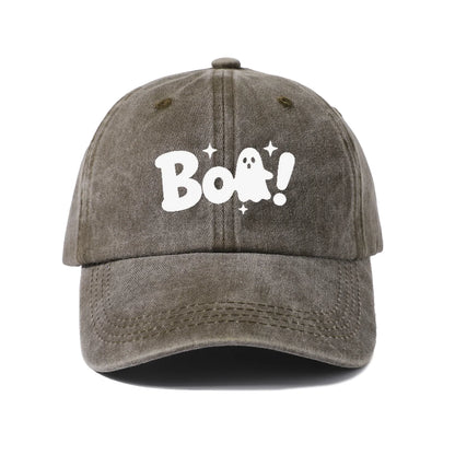 Vintage Washed Boo Ghost Quote Graphic Baseball Cap