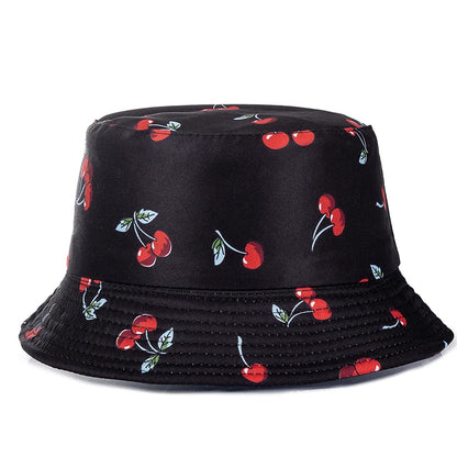 Unisex Bucket Hats Summer Double-Sided Wear Fruit Printing Men Women