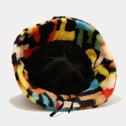 Womens Colorful Digital Print Fisherman Hat Autumn Winter Wide