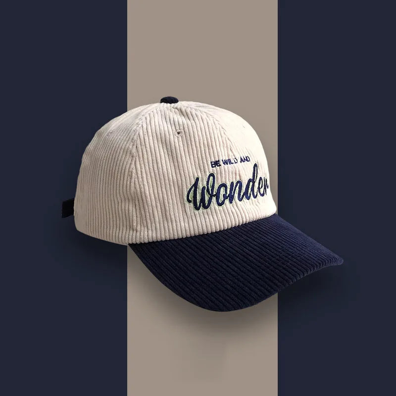 Corduroy Hat WONDER Embroidery Patchwork Colours Baseball Cap
