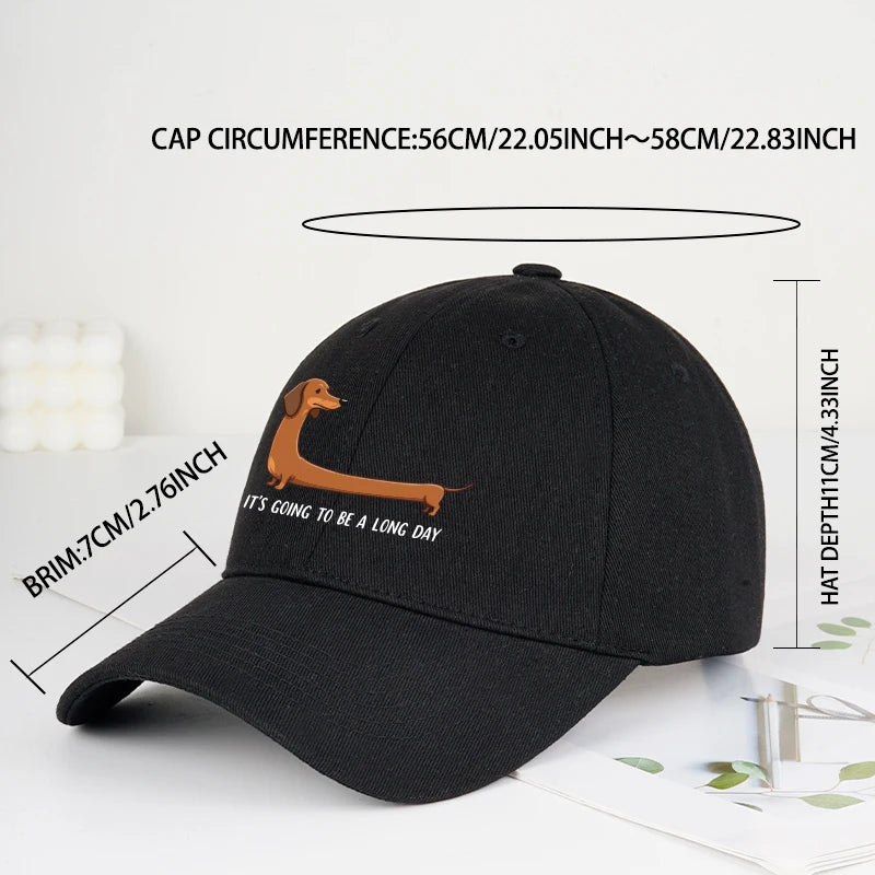Fun Dachshund “Long Day” Printed Baseball Cap