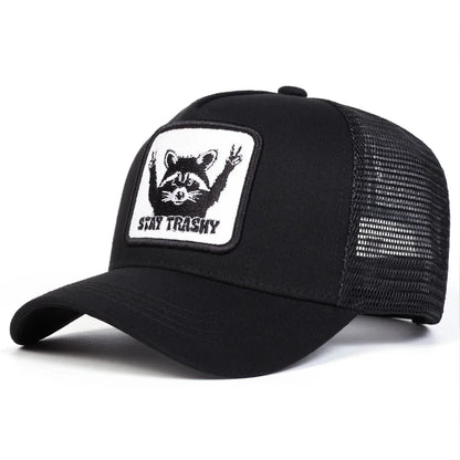 Unisex STAY TRASHY Raccoon Embroidery Baseball Caps