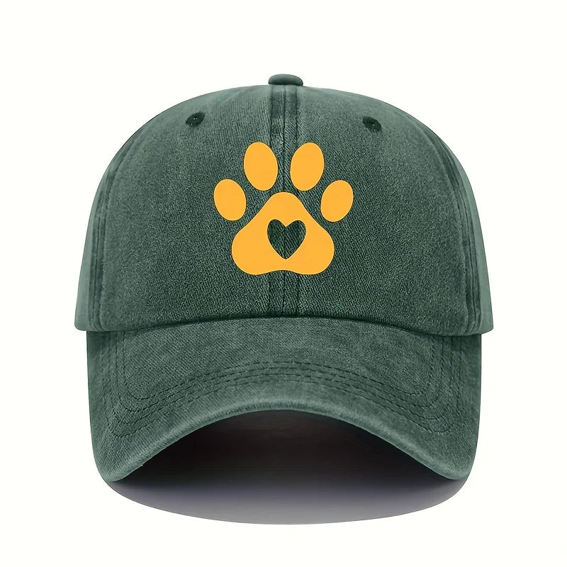 Retro Bear Paw And Heart-Shaped Printed Baseball Cap
