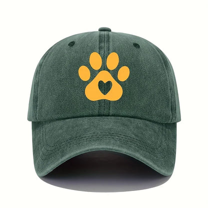 Retro Bear Paw And Heart-Shaped Printed Baseball Cap