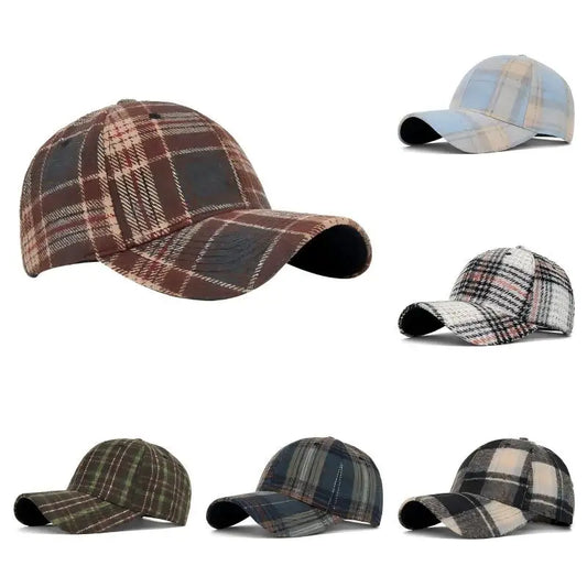 Hats For Men And Women New Classic Plaid Baseball Cap Hard-Brimmed Face-Slimming