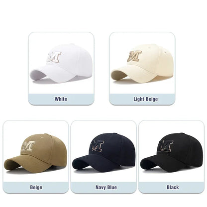 M Letter Gold Thread Embroidery Elastic Pineapple Cloth Material Thick and Durable High Quality Baseball Cap
