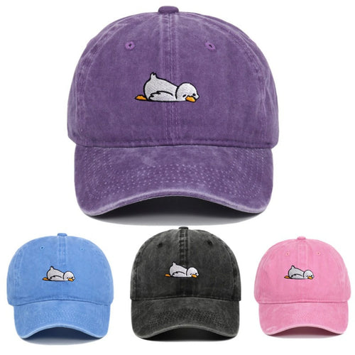 Cute Lazy Duck Washed Embroidery Baseball Hats