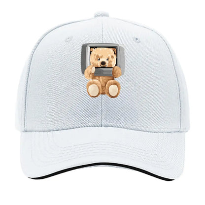 Kawaii Pixel Bear Computer Screen Cute Retro Art Baseball Cap