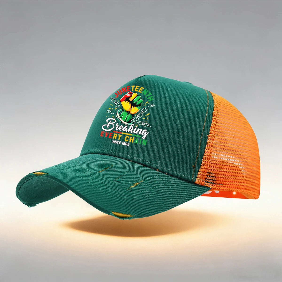 Tear Style Baseball Cap With 'June Teenth' Pattern Print Design