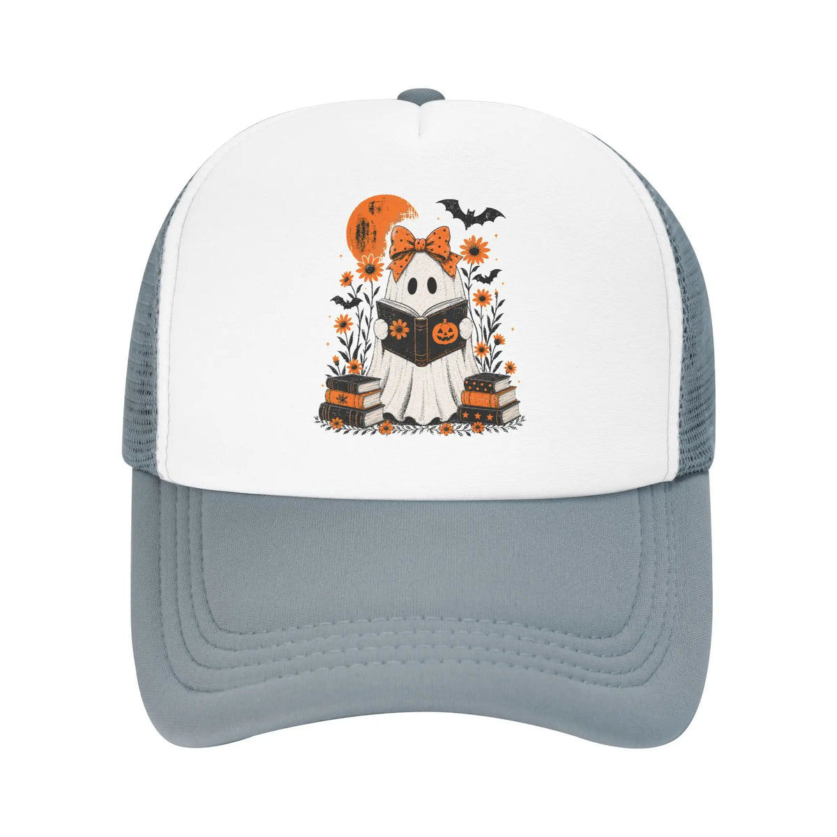 Halloween Ghost Reading Book Mesh Baseball Caps