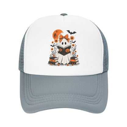 Halloween Ghost Reading Book Mesh Baseball Caps