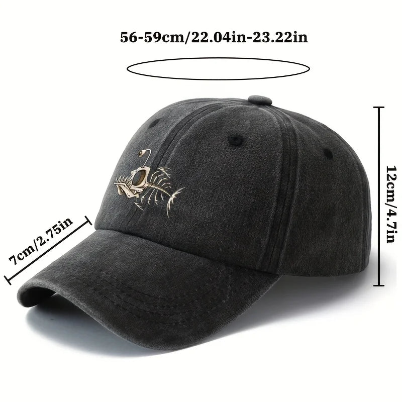 Fishbone Printed Baseball Cap Classic Retro Curved Brim