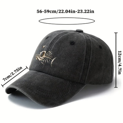 Fishbone Printed Baseball Cap Classic Retro Curved Brim