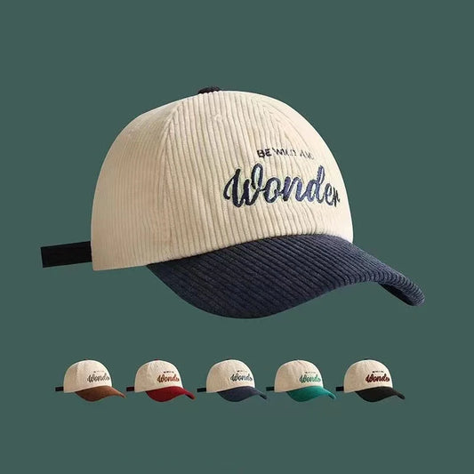Women Hat Letter Embroidery Vintage Corduroy Baseball Cap Autumn And Winter Warm Hat Men Women