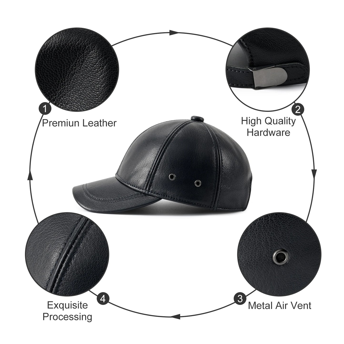 FEINION Men's Baseball Cap Winter Driving Hunting Fishing Hat Genuine Leather Ivy Fashion Beret Flat Cap.