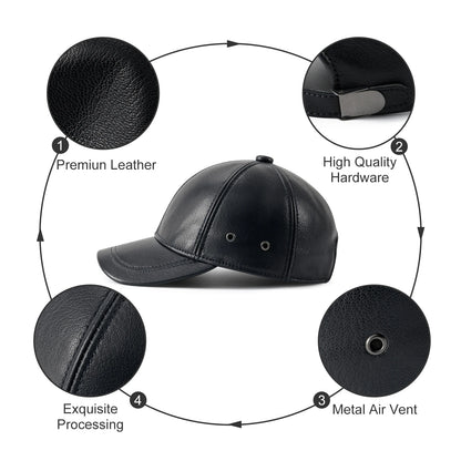 FEINION Men's Baseball Cap Winter Driving Hunting Fishing Hat Genuine Leather Ivy Fashion Beret Flat Cap.