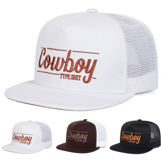 Unisex COWBOY Letter Embroidery Hip-hop Net Hats Snapback Caps