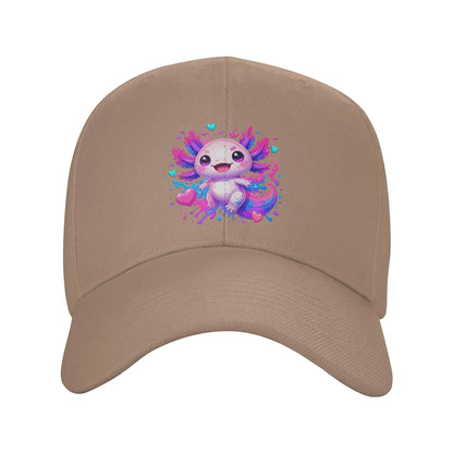 1 Piece Cute Kawaii Axolotl with Colorful Hearts Splash Baseball Cap