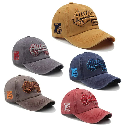 Unisex Cotton Baseball Cap Vintage Washed with Alphabet  ALWAYS Embroidery - Hip-Hop