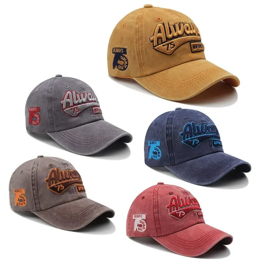 Unisex Cotton Baseball Cap Vintage Washed with Alphabet  ALWAYS Embroidery - Hip-Hop