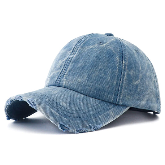 New Vintage Washed Denim Baseball Cap Women Black Solid Color Distressed Jean