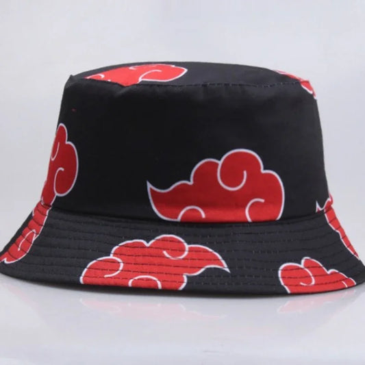 Wide Brim Sun Protection Adjustable Red Cloud Print Cotton Bucket Hat