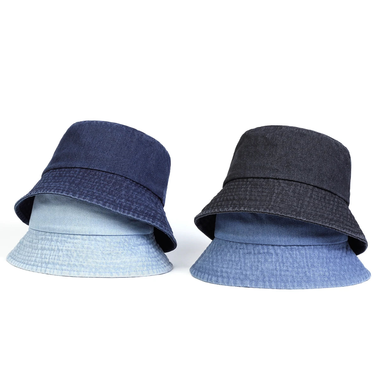 Unisex Light Board Solid Color Denim Bucket Hats Fishermen Caps