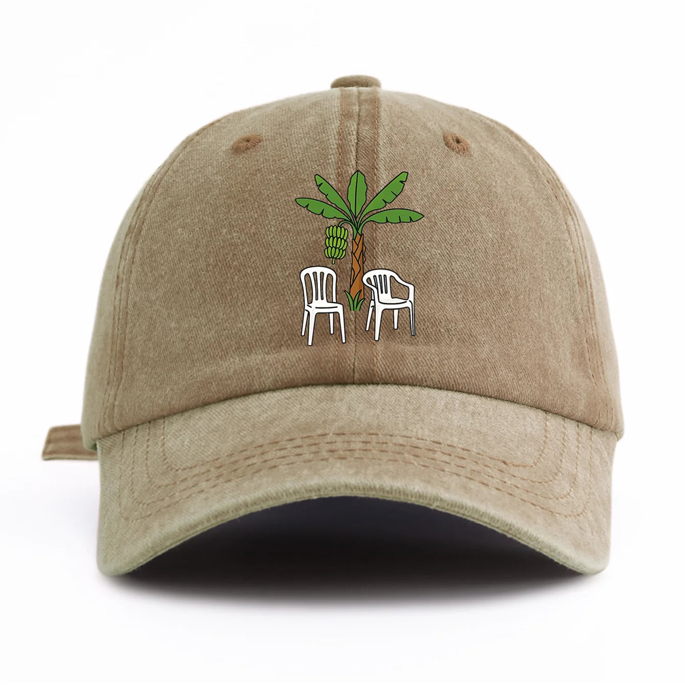 Chair And Tree Print Washed Baseball Cap
