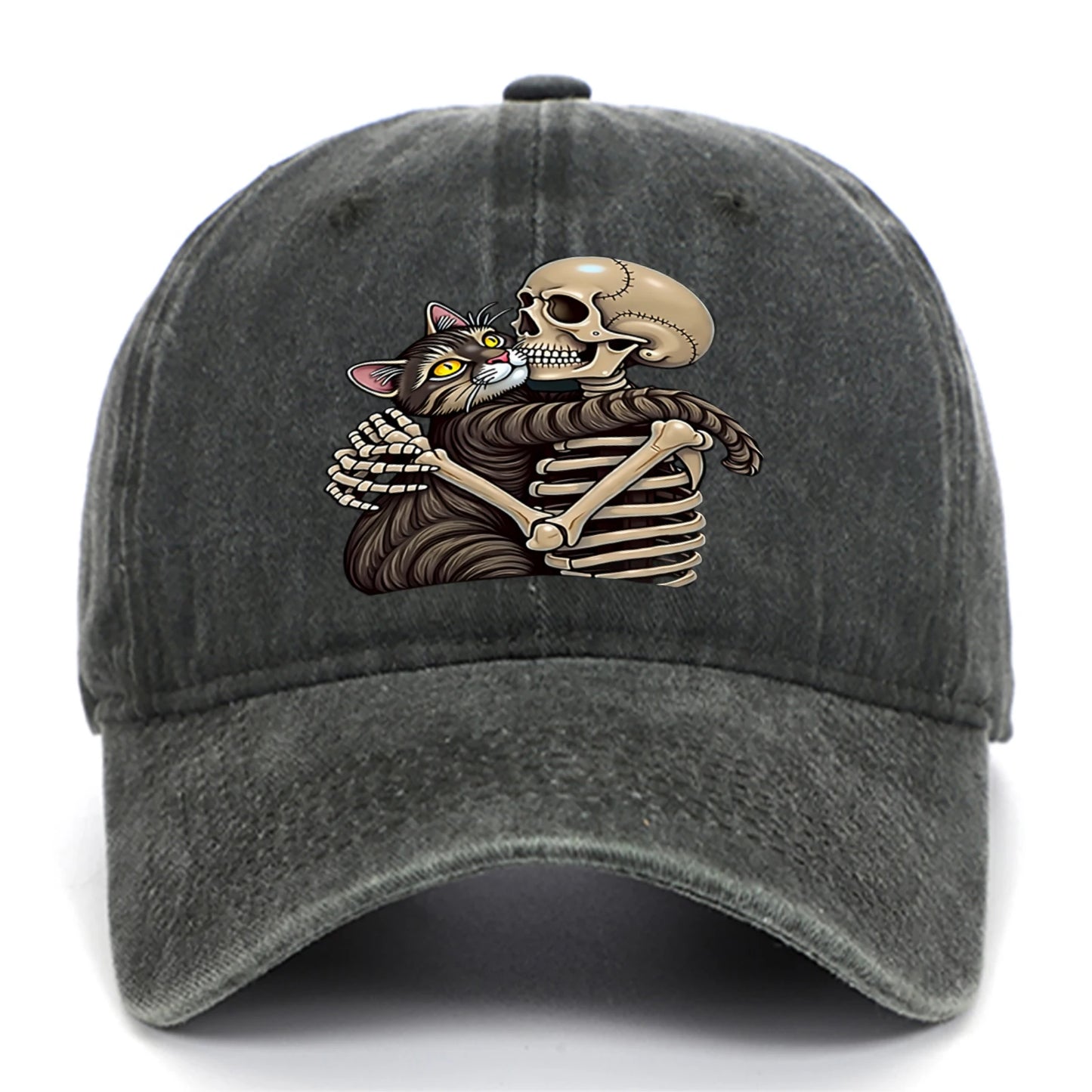 Cat And Skeleton Printed Baseball Hat For Men And Women