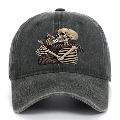 Cat And Skeleton Printed Baseball Hat For Men And Women