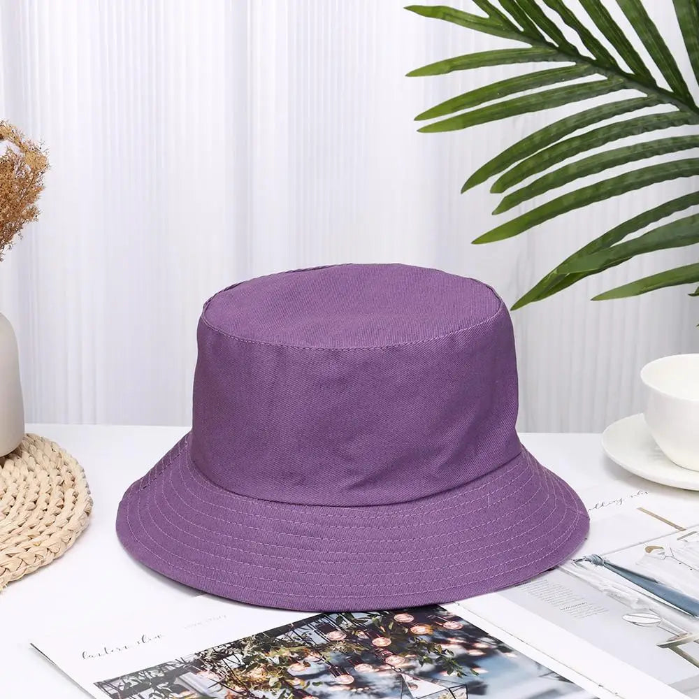 Fashion Cotton Bucket Hats Summer Foldable Sunscreen Panama Hat Solid Color
