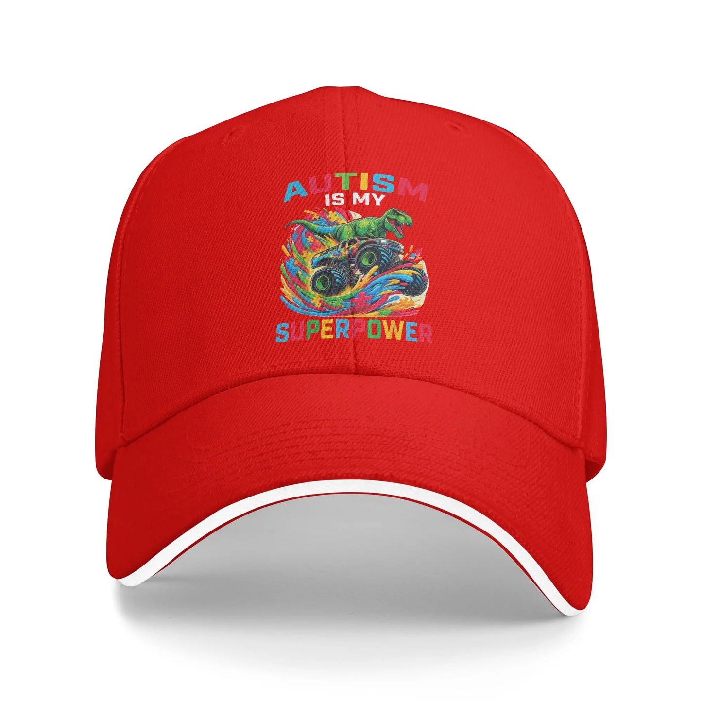Autism Is My Superpower Dino T Rex Monster Sun Baseball Cap