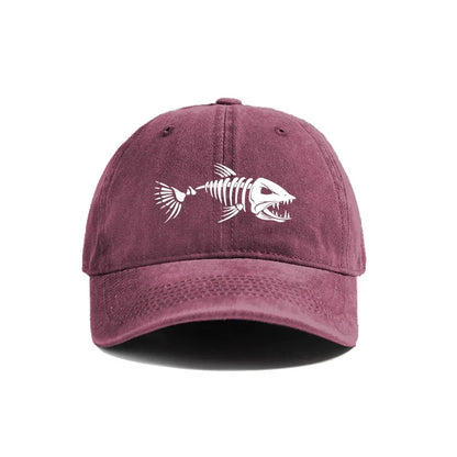 White Fishbone Printed Baseball Cap For Men Women