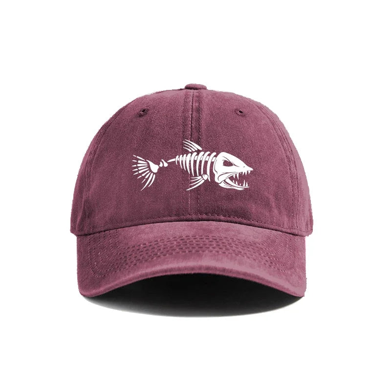 White Fishbone Printed Baseball Cap