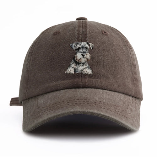 Schnauzer Print Washed Baseball Cap For Adults