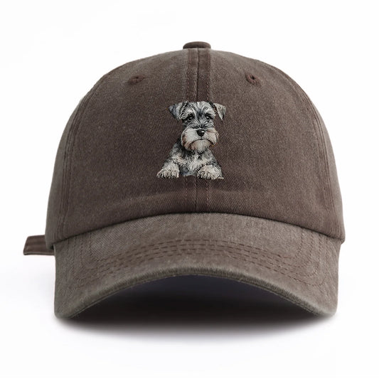 Schnauzer Print Washed Baseball Cap For Adults